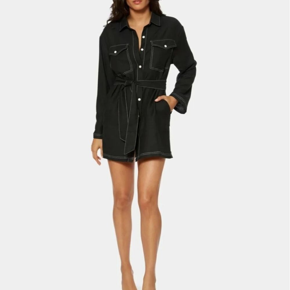 Dolce Vita Swim Cover Up Size S Shirt Dress Black White‎ Stitching Beach Cruise